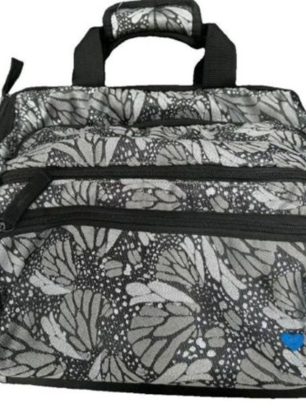 Nurse Mates Butterfly Print Shoulder Bag Black Gray Zip Water Resistant Large
